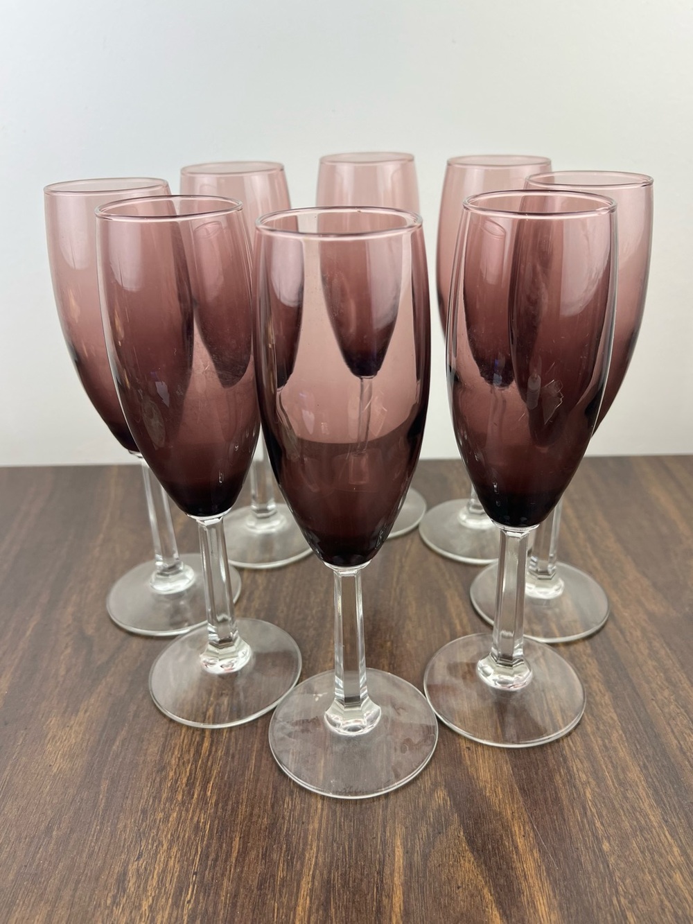 Set of 8 Vintage 80s-90s Purple Amethyst Crystal Champagne Tulip Flute Glasses🪻